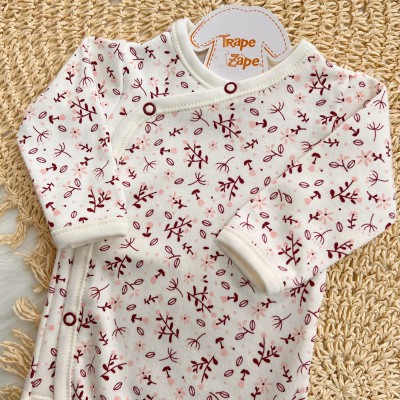 Body Kimono M/L Raminhos Bordo - Off White e Rose